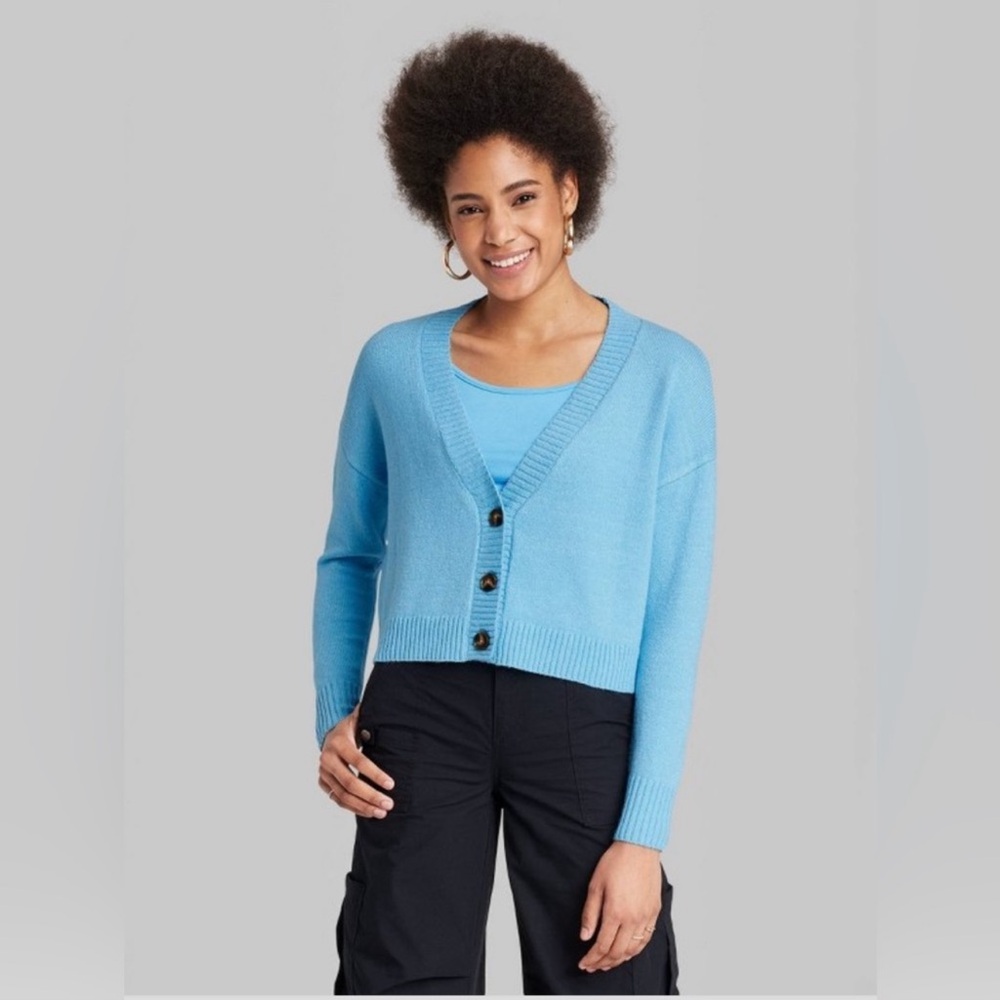 Blue slouchy button up cardigan